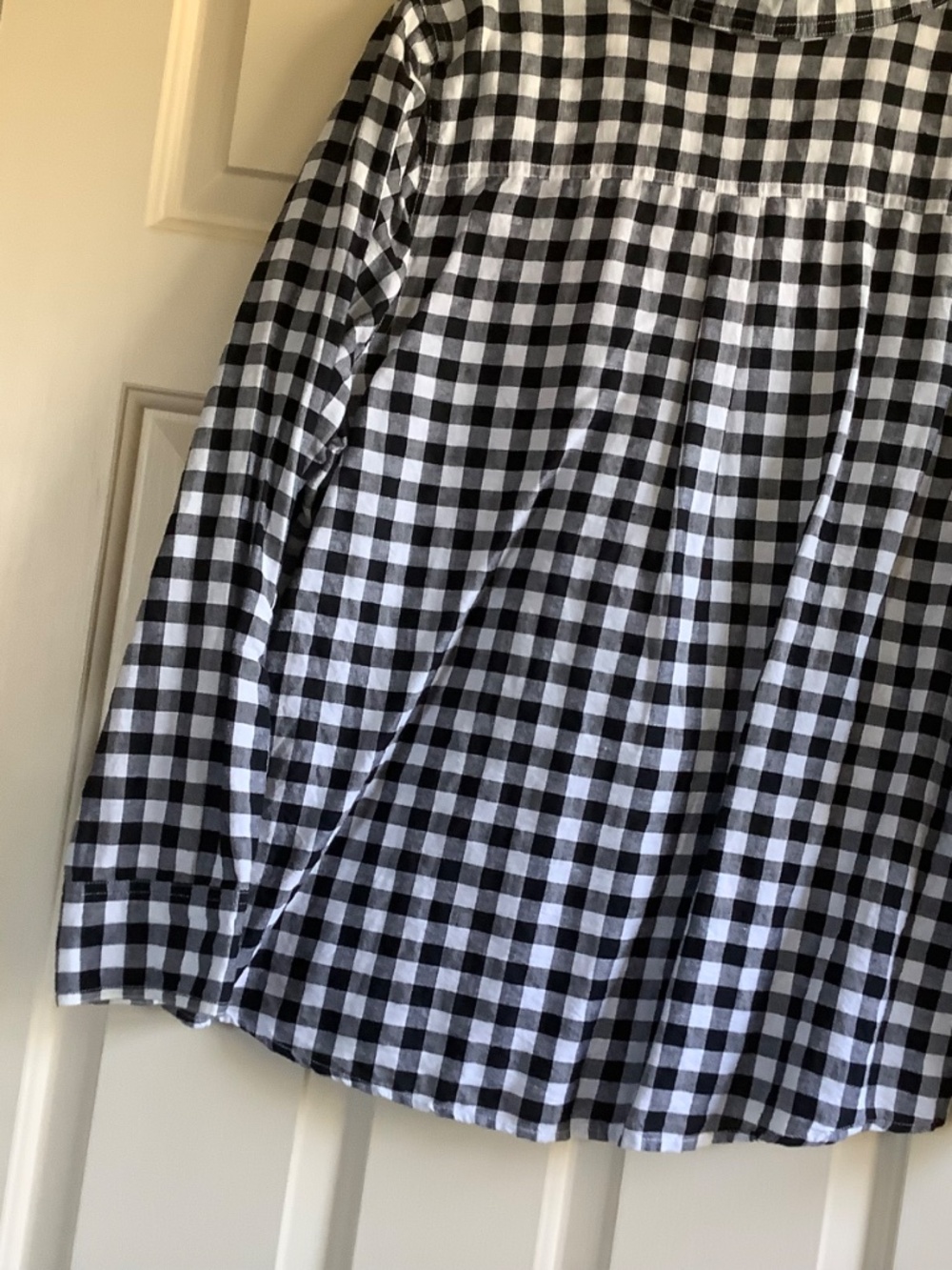 Rachel Hollis Gingham Linen Blend Woven Henley Shirt Black White SZ 14 - Picture 11 of 16